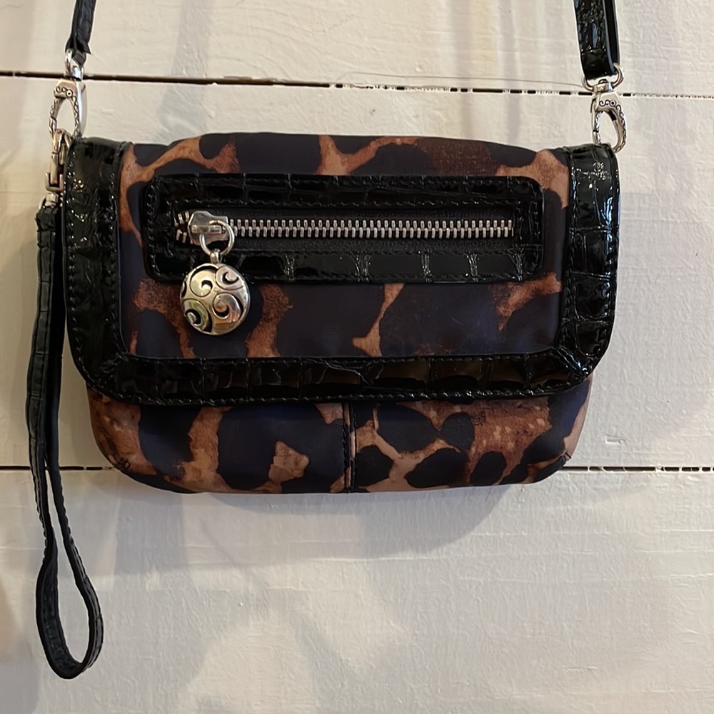 Brighton Animal Print Wristlet w/Shoulder Strap and silver hardware, Like New!